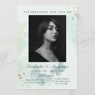 Grönt Watercolor Butterfly Funeral Services Program