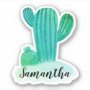 Grönt Watercolor Cactus Namn Klistermärken
