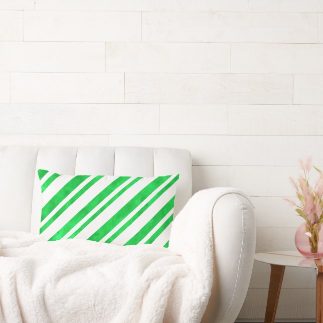 Grönt Watercolor Candy cane Rand Lumbarkudde (Soffa)