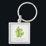 GRÖNT WATERCOLOR DESERT CACTUS SPARA DATE GIFT FYRKANTIG SILVERFÄRGAD NYCKELRING<br><div class="desc">Om du behöver ytterligare anpassningar eller andra matchande artiklar kan du kontakta mig på info@yellowfebstudio.com</div>