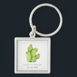 GRÖNT WATERCOLOR DESERT CACTUS SPARA DATE GIFT FYRKANTIG SILVERFÄRGAD NYCKELRING<br><div class="desc">Om du behöver ytterligare anpassningar eller andra matchande artiklar kan du kontakta mig på info@yellowfebstudio.com</div>