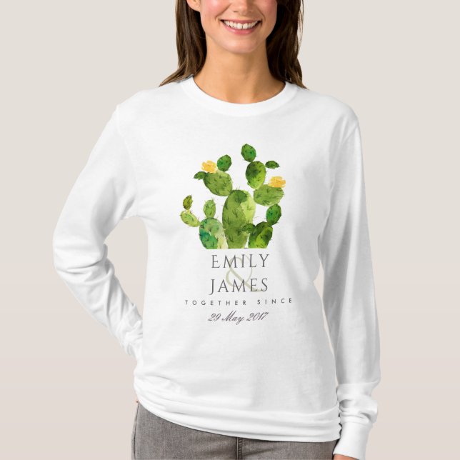 GRÖNT WATERCOLOR DESERT CACTUS SPARA DATE GIFT T-SHIRT (Framsida)