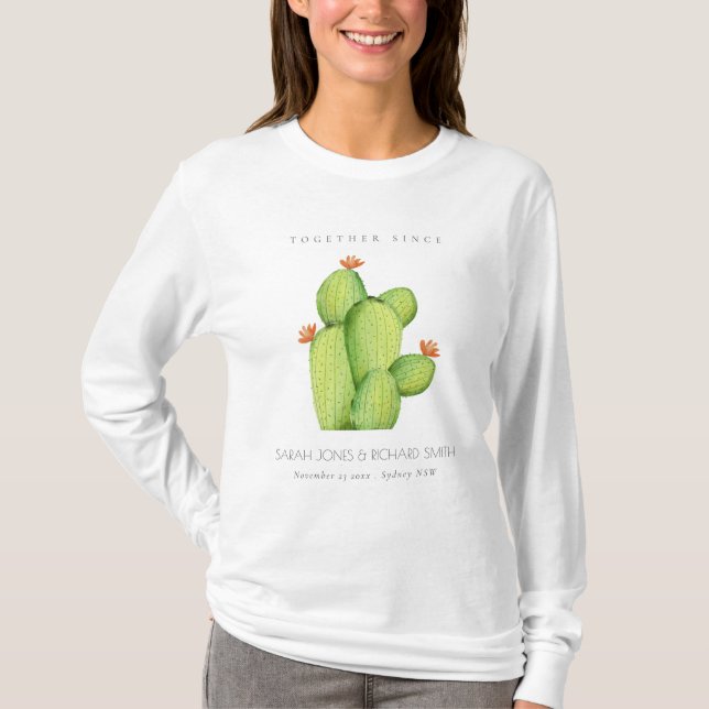 GRÖNT WATERCOLOR DESERT CACTUS SPARA DATE GIFT T-SHIRT (Framsida)