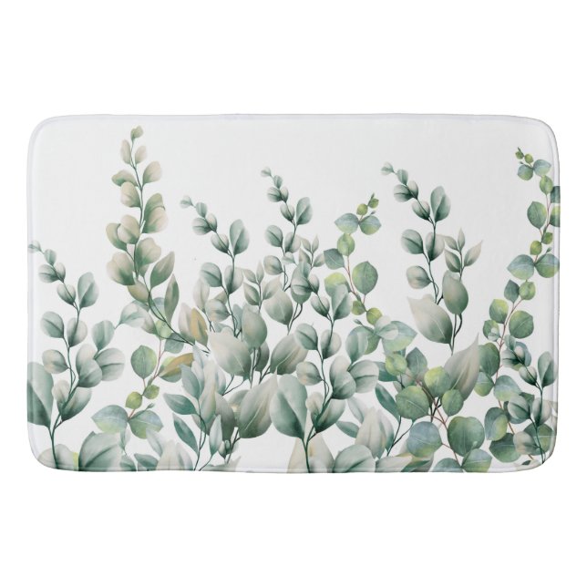 Grönt Watercolor Eucalyptus Löv Badrumsmatta (Framsidan)