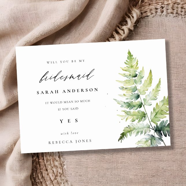 Grönt Watercolor Fern Foliage Bridesmaid Inbjudningar (Skapare uppladdad)