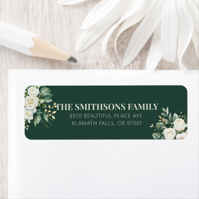 Grönt Watercolor Flowers Address Label Returadress Etikett (Insitu)
