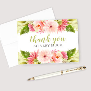 Grönt Watercolor Flowers Bröllop Möhippa Tack Kort