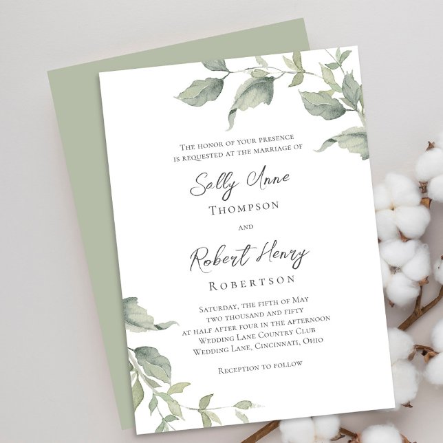 Grönt Watercolor Greenery Bröllop Inbjudningar (Elegant greenery watercolor wedding invitations. )
