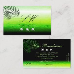Grönt Watercolor Handflatan Löv Diamonds Monogram Visitkort