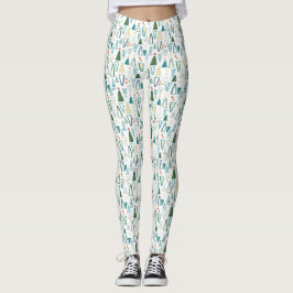 Grönt Watercolor Julgranar Mönster Leggings