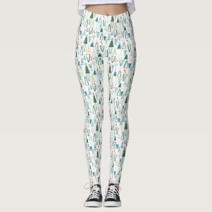 Grönt Watercolor Julgranar Mönster Leggings
