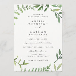 Grönt Watercolor Löv bröllopsinbjudan Inbjudningar