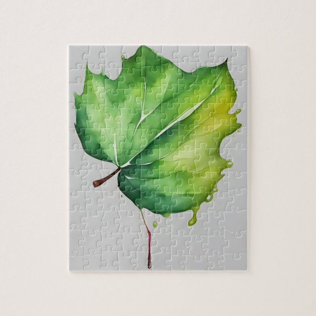 Grönt Watercolor Löv Pussel (Vertikal)