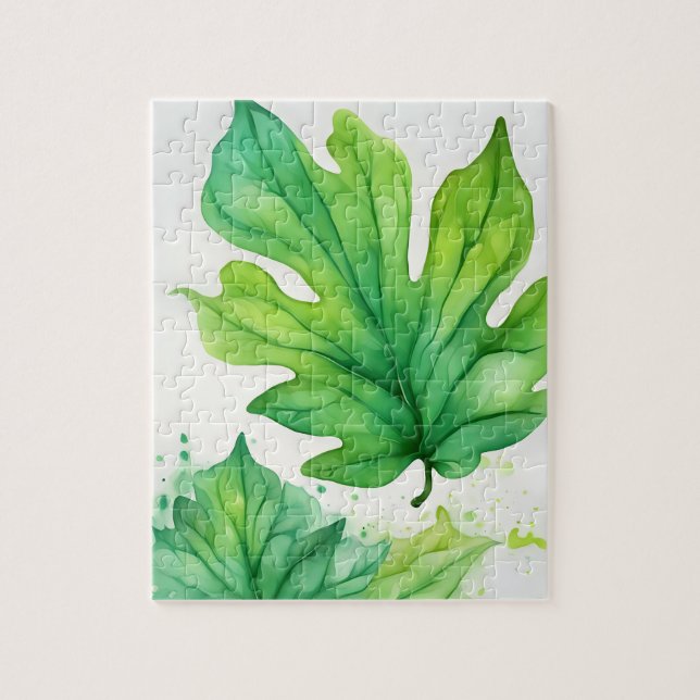 Grönt Watercolor Löv Pussel (Vertikal)