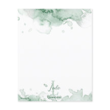 Grönt Watercolor Monogram & Namn Stationery