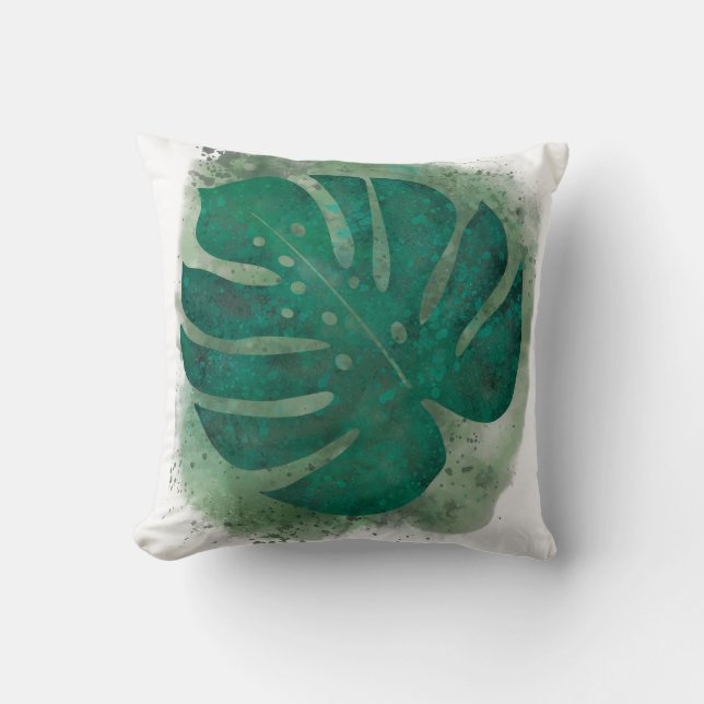 Grönt Watercolor Monstera Kudde (Framsida)