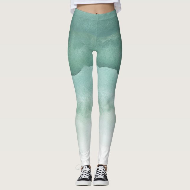 Grönt Watercolor Ombre Leggings (Framsida)
