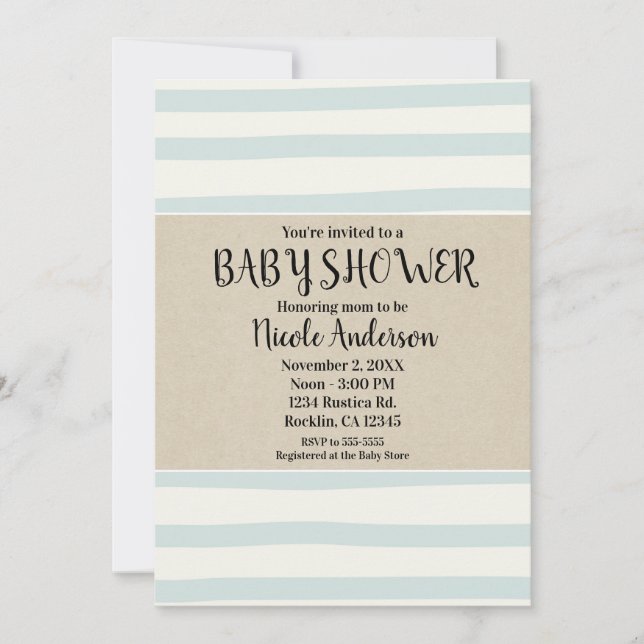 Grönt Watercolor Rand Baby Shower Modern Kraft Inbjudningar (Framsida)