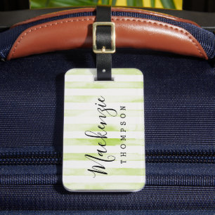 Grönt Watercolor Rand Monogram Bagagebricka