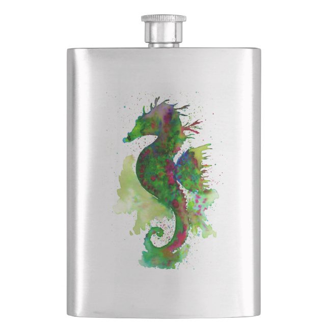 Grönt Watercolor Seahorse Fickplunta (Framsidan)
