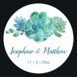 Grönt Watercolor Succulents Wedding Stickers Runt Klistermärke<br><div class="desc">De här bröllopsklistermärkena har grönt vattenfärgssucculents. Du kan anpassa dessa klistermärken med namn och bröllop-datumet. Klicka på knappen "Anpassa" om du vill ha fler alternativ om du vill ändra texten storlek eller om du vill lägga till ytterligare text. Dessa klistermärken är idealiska för använda som klistermärken eller för att dekorera...</div>