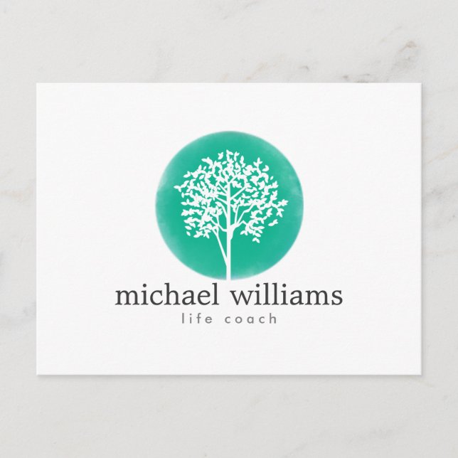 Grönt Watercolor Träd Vykort (Framsida)