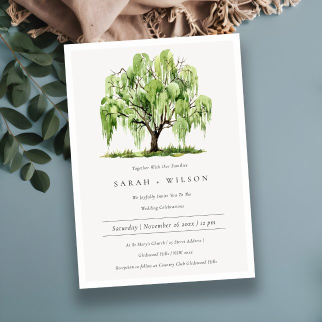 Grönt Watercolor Willow Träd Vow Renewal Inbjudan (Skapare uppladdad)