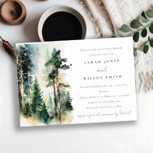 Grönt Watercolor Woodland Forest Par Shower Inbjudningar