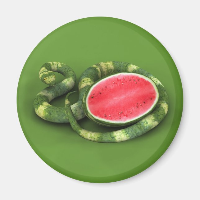 Grönt Watermelon Snake Magnet (Framsidan)