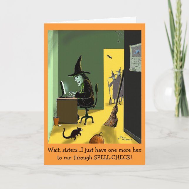 Grönt Weenii Halloween-kort för "stavningskontroll Kort (Framsida)