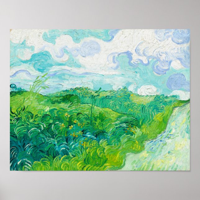 Grönt Wheat Fält, Auvers, 1890 av van Gogh Poster (Framsidan)