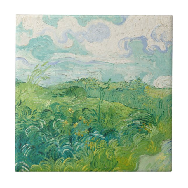 Grönt Wheat Fält Ligcape Art Van Gogh Kakelplatta (Framsidan)