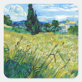 Grönt Wheat Fält med Cypress (1889) Van Gogh art Fyrkantigt Klistermärke