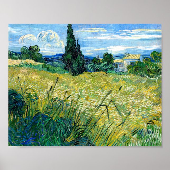 Grönt Wheat Fält med Cypress (1889) Van Gogh Art Poster (Framsidan)