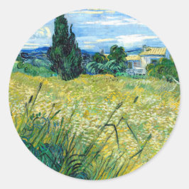Grönt Wheat Fält med Cypress (1889) Van Gogh Art Runt Klistermärke