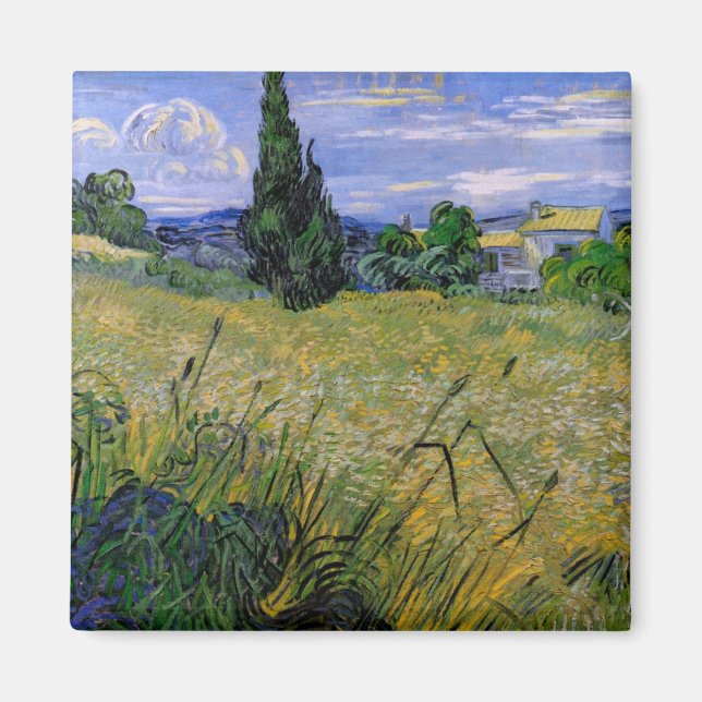 Grönt Wheat Fält med Cypress av Vincent van Gogh Magnet (Framsidan)