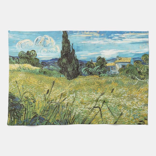 Grönt Wheat Fält Vincent van Gogh Kökshandduk (Horisontell)