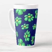 Grönt Whimsical Flowers Daisys on Blue Background