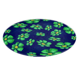 Grönt Whimsical Flowers Daisys on Blue Background