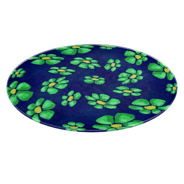 Grönt Whimsical Flowers Daisys on Blue Background (Hörn)