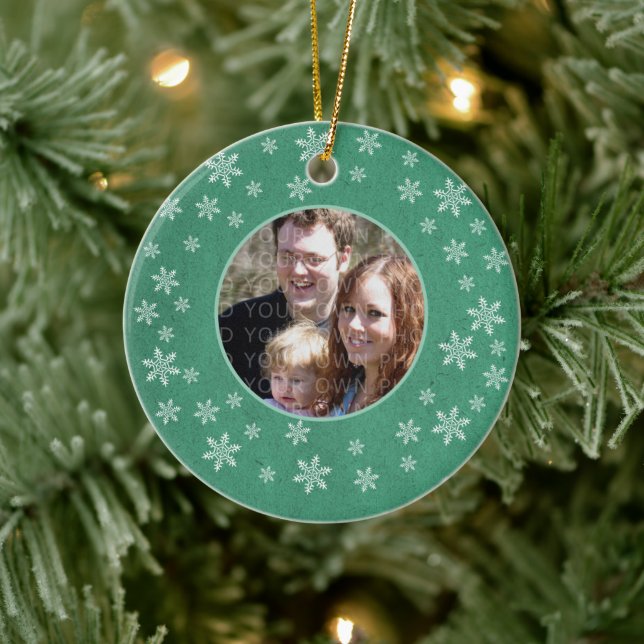 Grönt Whimsical Snöflingor Photo Ornament (Träd)