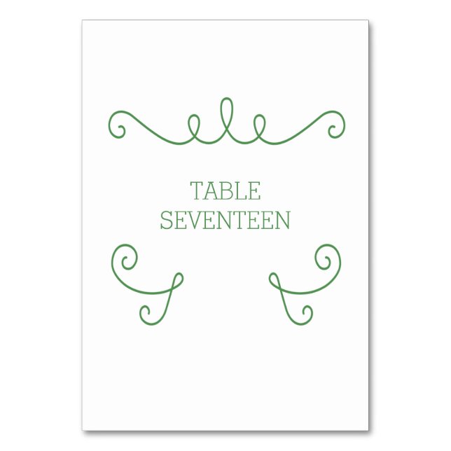 Grönt Whimsique Flourish Bord Card Bordsnummer (Framsidan)