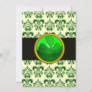 GRÖNT WHITD DAMASK MED SHAMROCK Black Silver Inbjudningar