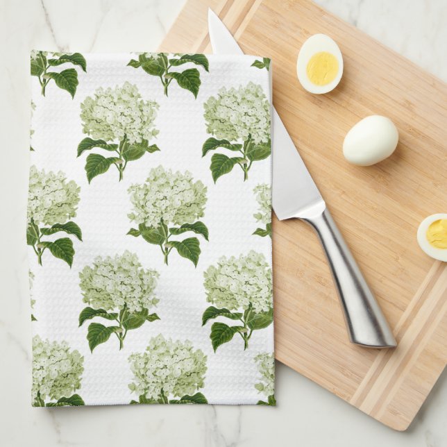 Grönt White Antique Hydrangea Illustration Mönster Kökshandduk (Vikt i Fjärdedel)