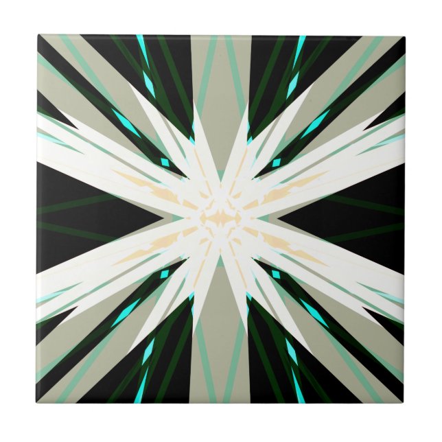 Grönt White Beige Winter Star Starburst Snowflake Kakelplatta (Framsidan)
