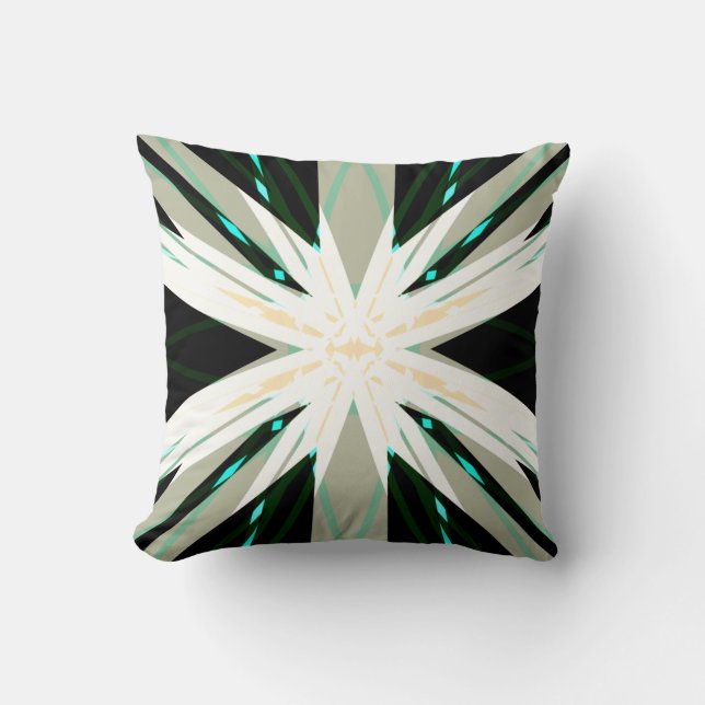 Grönt White Beige Winter Star Starburst Snowflake Kudde (Framsida)