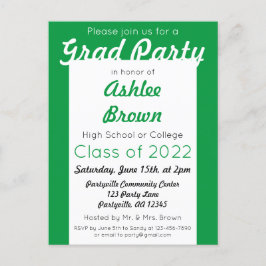 Grönt White Bold Grad Party Studenten Inbjudan Vykort