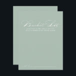 Grönt White Calligraphy Bröllop Bucket List Cards Vykort<br><div class="desc">De här bröllop-haketkorten för kalligrafi i grönt är perfekten för en rundabordsmottagning eller möhippa. Den enkla utformningen och utformningen av snyggten har skripttypografin klassisk och finare i gröntens bakgrund. Ändra ordalydelsen till kostym vid alla livshändelser. Bucketlistskylten säljs separat.</div>