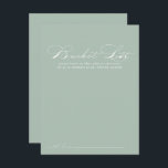 Grönt White Calligraphy Bröllop Bucket List Cards Vykort<br><div class="desc">De här bröllop-haketkorten för kalligrafi i grönt är perfekten för en rundabordsmottagning eller möhippa. Den enkla utformningen och utformningen av snyggten har skripttypografin klassisk och finare i gröntens bakgrund. Ändra ordalydelsen till kostym vid alla livshändelser. Bucketlistskylten säljs separat.</div>