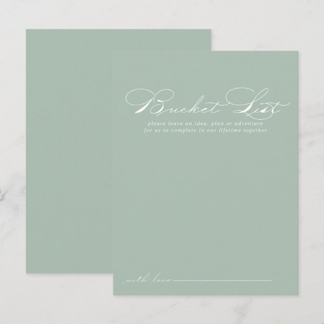 Grönt White Calligraphy Bröllop Bucket List Cards Vykort (Fram/baksida)
